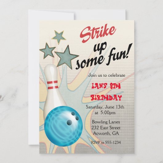 Retro Bowling Birthday Uitnodiging (Voorkant)