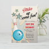 Retro Bowling Birthday Uitnodiging (Staand voorkant)