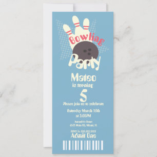 Retro Bowling Blue Birthday Ticket Style Kaart
