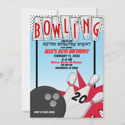 Retro Bowling Bowl gisteravond Kaart (Voorkant)