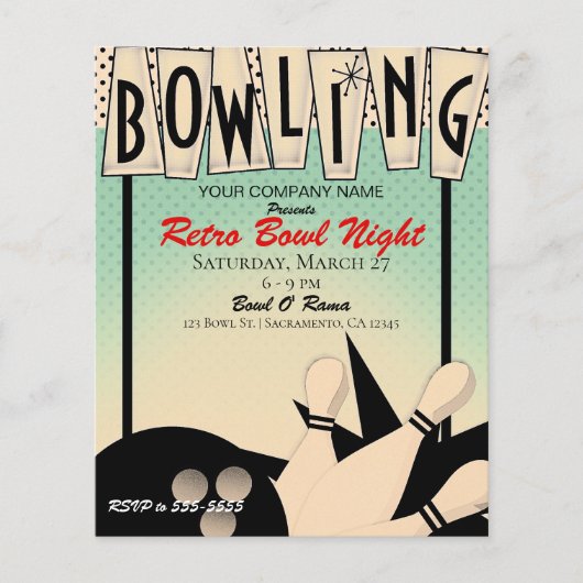 Retro Bowling Bowl Night Bedrijfsfeest Flyer (Voorkant)