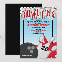Retro Bowling Bowl Night Verjaardagsfeest Kaart
