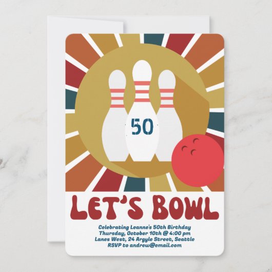 Retro Bowling Feest Kaart (Voorkant)