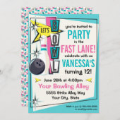 Retro Bowling Feest Uitnodiging - Roze (Voorkant / Achterkant)