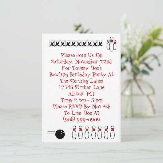 Retro Bowling het Geachte Jargon van de Uitnodigin Kaart (Staand voorkant)