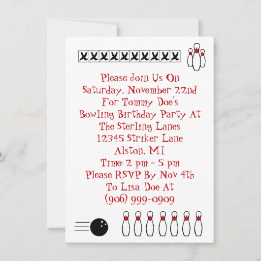 Retro Bowling het Geachte Jargon van de Uitnodigin Kaart (Voorkant)