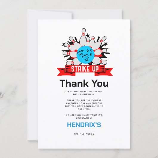 Retro Bowling Kids 1e verjaardagsfeestje Bedankkaart (Voorkant)