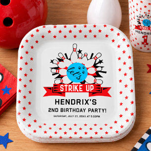 Retro Bowling Kids 1e Verjaardagsfeestje Papieren Bordje