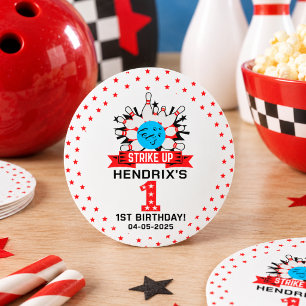 Retro Bowling Kids 1e Verjaardagsfeestje Ronde Button 7,6 Cm