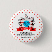 Retro Bowling Kids 1st Birthday Party Ronde Button 3,2 Cm (Voorkant)