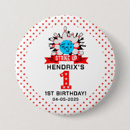 Retro Bowling Kids 1st Birthday Party Ronde Button 7,6 Cm