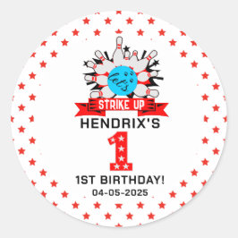 Retro Bowling Kids 1st Birthday Party Ronde Sticker