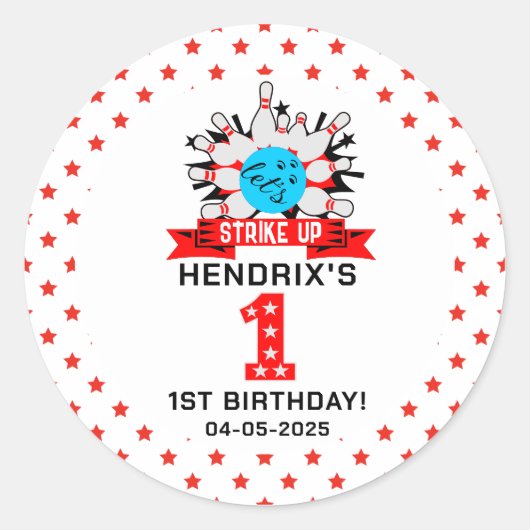 Retro Bowling Kids 1st Birthday Party Ronde Sticker (Voorkant)
