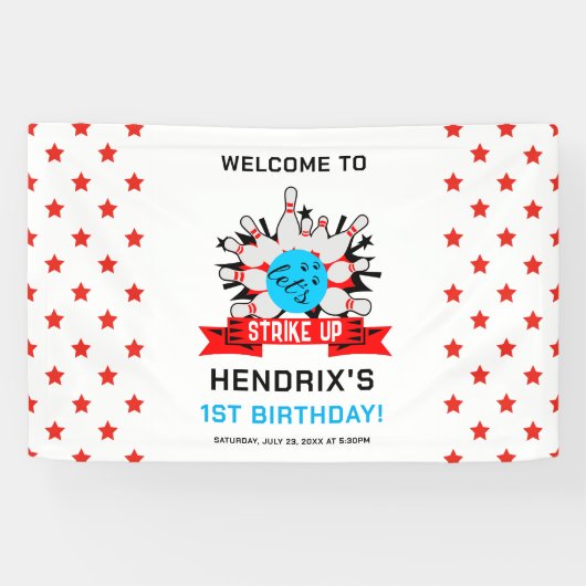 Retro Bowling Kids 1st Birthday Party Spandoek (Horizontaal)