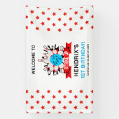 Retro Bowling Kids 1st Birthday Party Spandoek (Verticaal)
