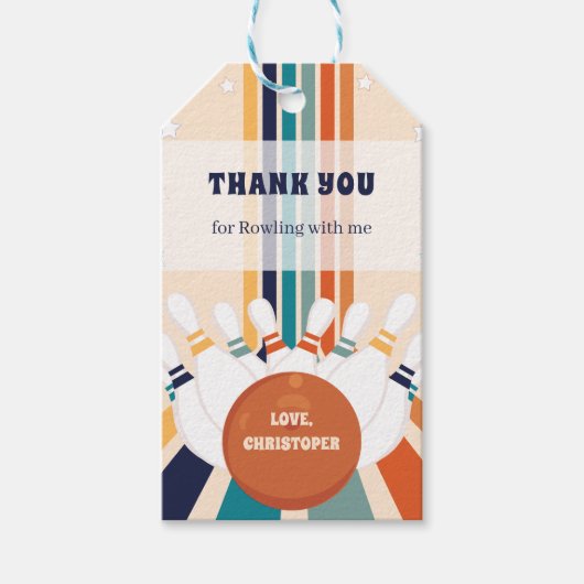 Retro Bowling Kids Verjaardag Cadeaulabel (Voorkant)