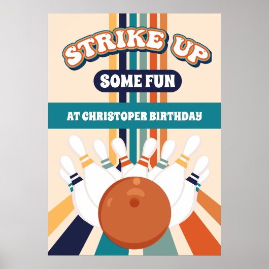 Retro Bowling Kids Verjaardagsfeestbord Poster (Voorkant)