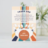 Retro Bowling kids verjaardagsfeestje Bedankkaart (Staand voorkant)