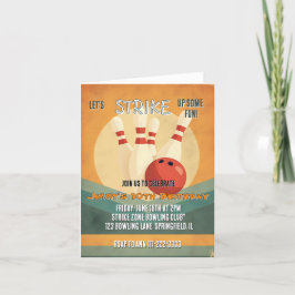 Retro Bowling Kids Verjaardagsfeestuitnodiging Feestdagen Kaart