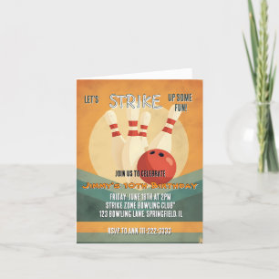 Retro Bowling Kids Verjaardagsfeestuitnodiging Feestdagen Kaart