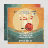 Retro Bowling Kids Verjaardagsfeestuitnodiging Feestdagenkaart (Voorkant / Achterkant)