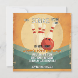 Retro Bowling Kids Verjaardagsfeestuitnodiging Feestdagenkaart