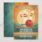 Retro Bowling Kids Verjaardagsfeestuitnodiging Kaart (Voorkant / Achterkant)