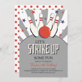 Retro Bowling Kids Verjaardagsfeestuitnodiging Kaart (Voorkant / Achterkant)