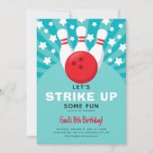 Retro Bowling Kids Verjaardagsfeestuitnodiging Kaart (Voorkant)