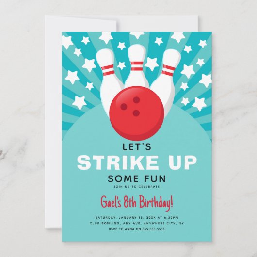 Retro Bowling Kids Verjaardagsfeestuitnodiging Kaart (Voorkant)