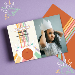 Retro Bowling Kids Verjaardagsfoto Kaart