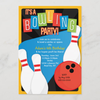 Retro Bowling Kind Birthday Party Invitation Kaart