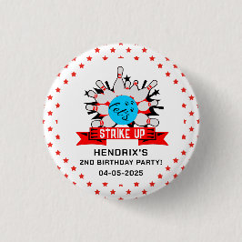 Retro Bowling Kinderen 1e Verjaardagsfeestje Ronde Button 3,2 Cm