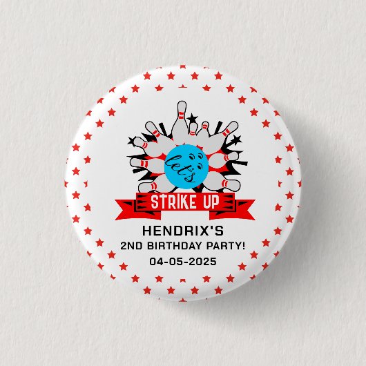 Retro Bowling Kinderen 1e Verjaardagsfeestje Ronde Button 3,2 Cm (Voorkant)