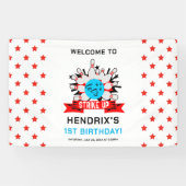 Retro Bowling Kinderen 1e Verjaardagsfeestje Spandoek (Horizontaal)