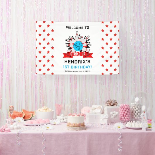 Retro Bowling Kinderen 1e Verjaardagsfeestje Spandoek (Feest)