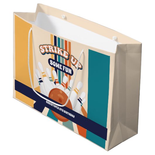 Retro Bowling kinderen Birthday Party Groot Cadeauzakje (Voorkant Gekanteld)