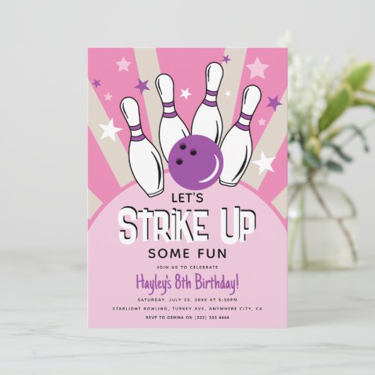 Retro Bowling kinderen Birthday Party Kaart (Staand voorkant)
