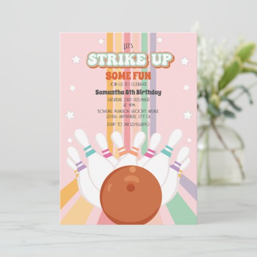 Retro Bowling kinderen Verjaardagsfeest Kaart (Staand voorkant)