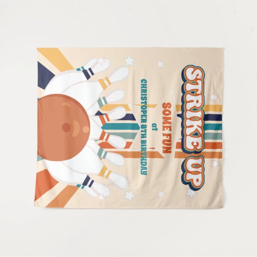 Retro Bowling kinderen Verjaardagsfeestje Achtergr Wandkleed (Voorkant (horizontaal))