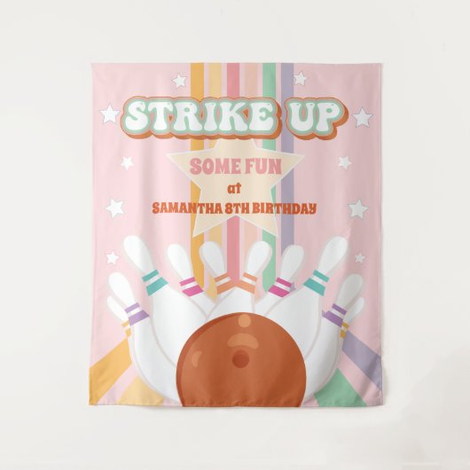 Retro Bowling kinderen Verjaardagsfeestje Achtergr Wandkleed (Voorkant)