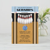 Retro Bowling Lane verjaardagsfeestje uitnodiging (Staand voorkant)