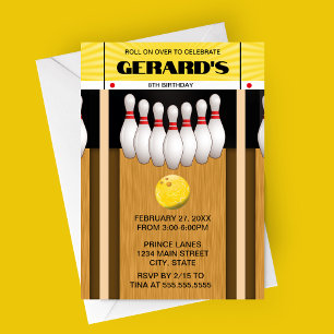 Retro Bowling Lane verjaardagsfeestje uitnodiging