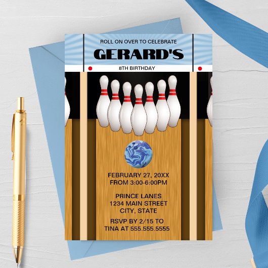 Retro Bowling Lane verjaardagsfeestje uitnodiging