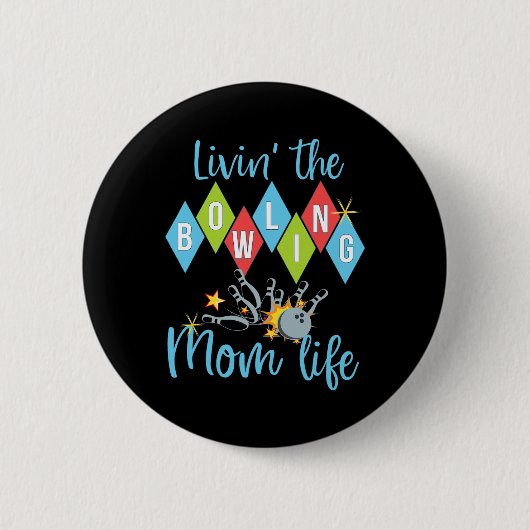 Retro Bowling Moeder Bowler Koningin D Ronde Button 5,7 Cm (Voorkant)