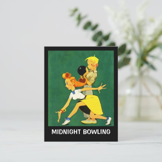 Retro Bowling Night Party Midnight Leag Uitnodigin Kaart (Staand voorkant)