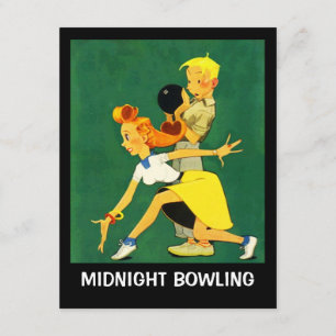 Retro Bowling Night Party Midnight Leag Uitnodigin Kaart