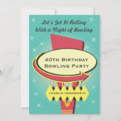 Retro Bowling Party Kaart (Voorkant)