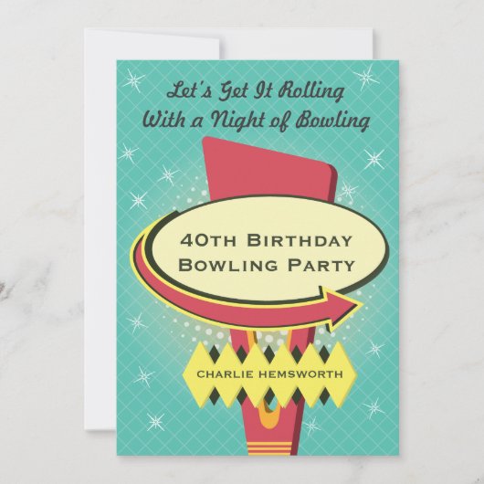 Retro Bowling Party Kaart (Voorkant)