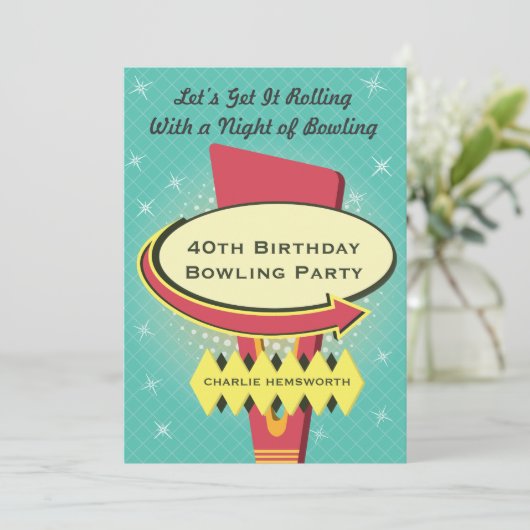 Retro Bowling Party Kaart (Staand voorkant)